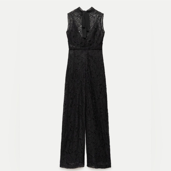 Zara Lace Jumpsuit Wide Black Size XS - Picture 11 of 15